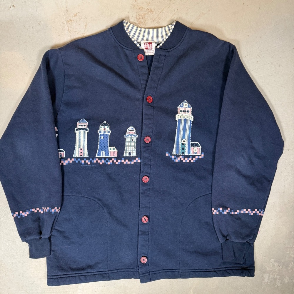 Art Unlimited Sportswear Mens Vintage Lighthouse Graphic Button Sweatshirt L